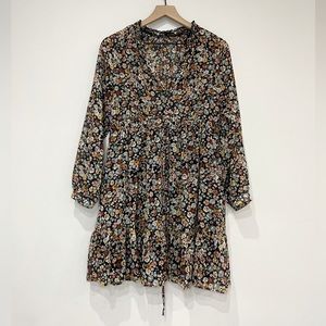 Zara floral babydoll style sheer top balloon sleeve popover mini dress small